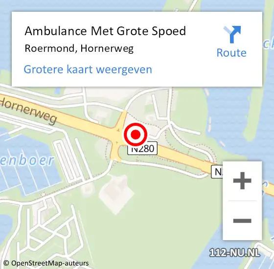 Locatie op kaart van de 112 melding: Ambulance Met Grote Spoed Naar Roermond, Hornerweg op 25 december 2023 19:44