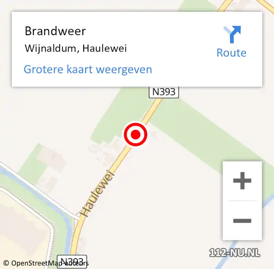 Locatie op kaart van de 112 melding: Brandweer Wijnaldum, Haulewei op 25 december 2023 20:39
