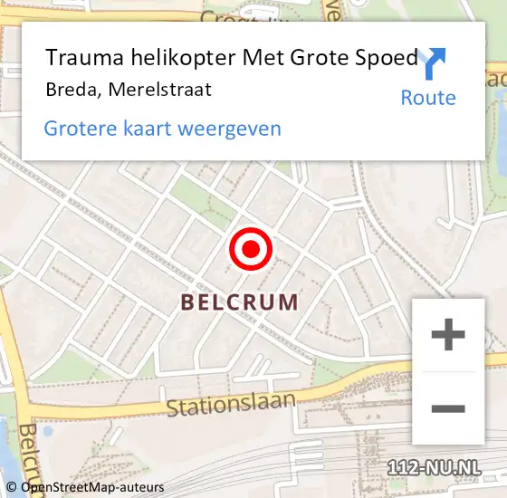 Locatie op kaart van de 112 melding: Trauma helikopter Met Grote Spoed Naar Breda, Merelstraat op 25 december 2023 21:20