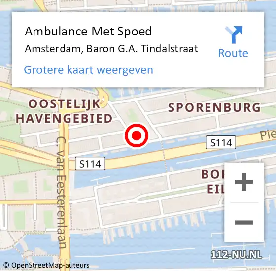 Locatie op kaart van de 112 melding: Ambulance Met Spoed Naar Amsterdam, Baron G.A. Tindalstraat op 25 december 2023 22:07