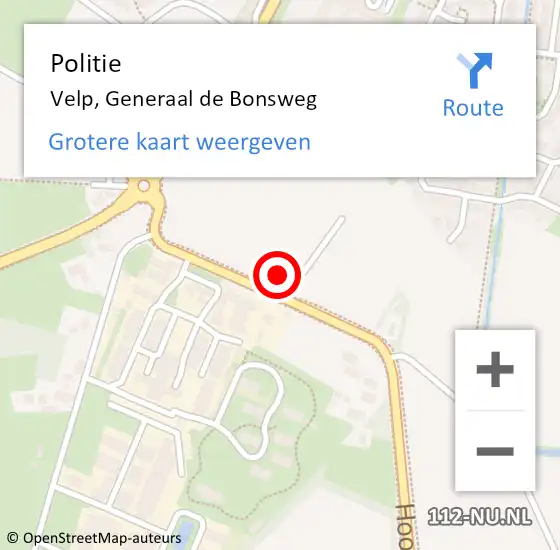 Locatie op kaart van de 112 melding: Politie Velp, Generaal de Bonsweg op 25 december 2023 22:43