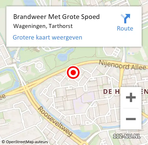 Locatie op kaart van de 112 melding: Brandweer Met Grote Spoed Naar Wageningen, Tarthorst op 26 december 2023 00:45