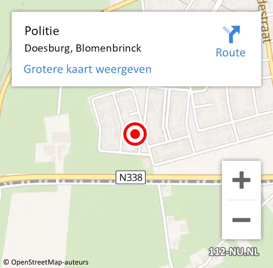 Locatie op kaart van de 112 melding: Politie Doesburg, Blomenbrinck op 26 december 2023 01:30