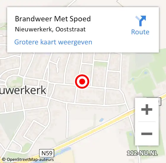 Locatie op kaart van de 112 melding: Brandweer Met Spoed Naar Nieuwerkerk, Ooststraat op 26 december 2023 01:46