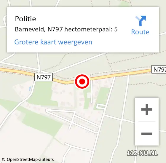 Locatie op kaart van de 112 melding: Politie Barneveld, N797 hectometerpaal: 5 op 26 december 2023 03:20