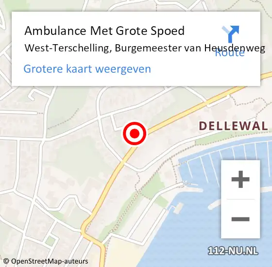 Locatie op kaart van de 112 melding: Ambulance Met Grote Spoed Naar West-Terschelling, Burgemeester van Heusdenweg op 26 december 2023 07:28