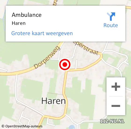Locatie op kaart van de 112 melding: Ambulance Haren op 26 december 2023 08:04