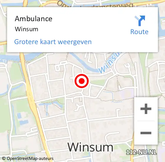 Locatie op kaart van de 112 melding: Ambulance Winsum op 26 december 2023 08:43