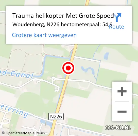 Locatie op kaart van de 112 melding: Trauma helikopter Met Grote Spoed Naar Woudenberg, N226 hectometerpaal: 54,9 op 26 december 2023 11:08
