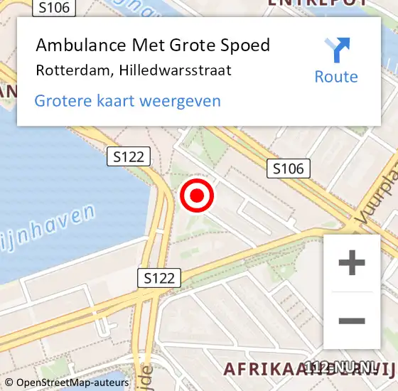 Locatie op kaart van de 112 melding: Ambulance Met Grote Spoed Naar Rotterdam, Hilledwarsstraat op 26 december 2023 11:46