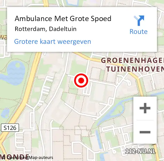 Locatie op kaart van de 112 melding: Ambulance Met Grote Spoed Naar Rotterdam, Dadeltuin op 26 december 2023 12:09