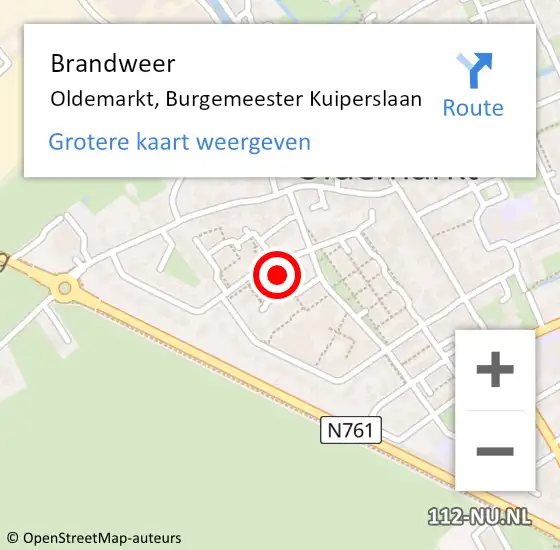Locatie op kaart van de 112 melding: Brandweer Oldemarkt, Burgemeester Kuiperslaan op 26 december 2023 14:30