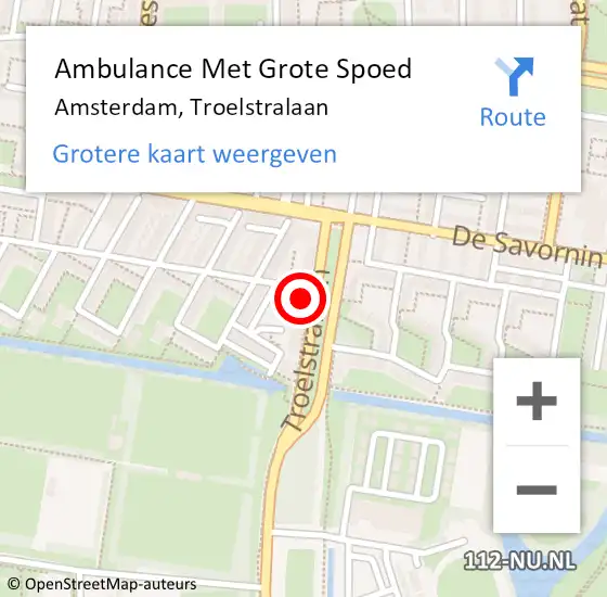 Locatie op kaart van de 112 melding: Ambulance Met Grote Spoed Naar Amsterdam, Troelstralaan op 26 december 2023 14:40