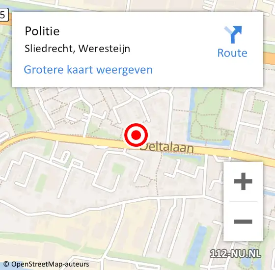 Locatie op kaart van de 112 melding: Politie Sliedrecht, Weresteijn op 26 december 2023 17:02