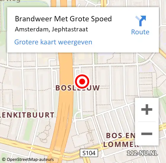 Locatie op kaart van de 112 melding: Brandweer Met Grote Spoed Naar Amsterdam, Jephtastraat op 26 december 2023 17:41