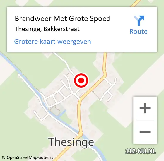 Locatie op kaart van de 112 melding: Brandweer Met Grote Spoed Naar Thesinge, Bakkerstraat op 26 december 2023 18:53