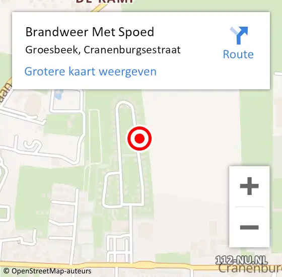 Locatie op kaart van de 112 melding: Brandweer Met Spoed Naar Groesbeek, Cranenburgsestraat op 26 december 2023 19:03