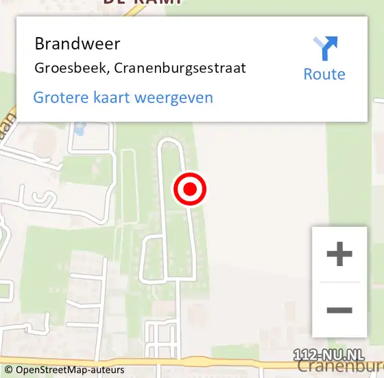Locatie op kaart van de 112 melding: Brandweer Groesbeek, Cranenburgsestraat op 26 december 2023 19:04