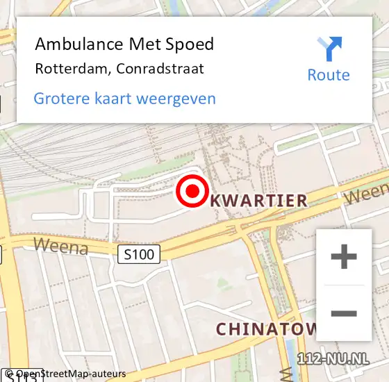 Locatie op kaart van de 112 melding: Ambulance Met Spoed Naar Rotterdam, Conradstraat op 26 december 2023 19:12