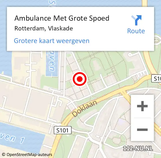 Locatie op kaart van de 112 melding: Ambulance Met Grote Spoed Naar Rotterdam, Vlaskade op 26 december 2023 22:52