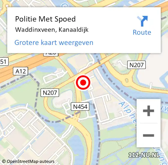 Locatie op kaart van de 112 melding: Politie Met Spoed Naar Waddinxveen, Kanaaldijk op 26 december 2023 23:54