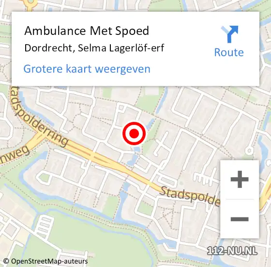 Locatie op kaart van de 112 melding: Ambulance Met Spoed Naar Dordrecht, Selma Lagerlöf-erf op 27 december 2023 01:18