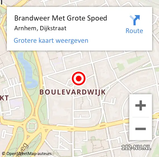 Locatie op kaart van de 112 melding: Brandweer Met Grote Spoed Naar Arnhem, Dijkstraat op 27 december 2023 01:46