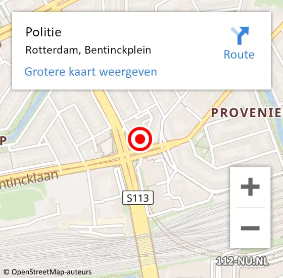 Locatie op kaart van de 112 melding: Politie Rotterdam, Bentinckplein op 27 december 2023 05:36