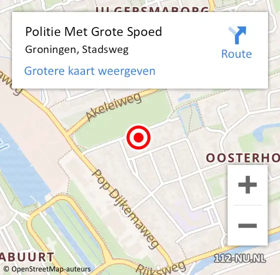 Locatie op kaart van de 112 melding: Politie Met Grote Spoed Naar Groningen, Stadsweg op 27 december 2023 06:04