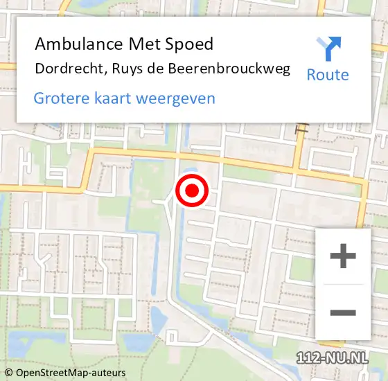 Locatie op kaart van de 112 melding: Ambulance Met Spoed Naar Dordrecht, Ruys de Beerenbrouckweg op 27 december 2023 06:59