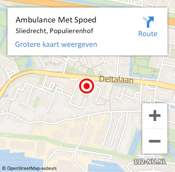 Locatie op kaart van de 112 melding: Ambulance Met Spoed Naar Sliedrecht, Populierenhof op 27 december 2023 07:23