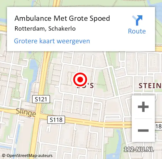 Locatie op kaart van de 112 melding: Ambulance Met Grote Spoed Naar Rotterdam, Schakerlo op 27 december 2023 09:01