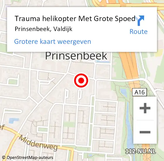 Locatie op kaart van de 112 melding: Trauma helikopter Met Grote Spoed Naar Prinsenbeek, Valdijk op 27 december 2023 10:05