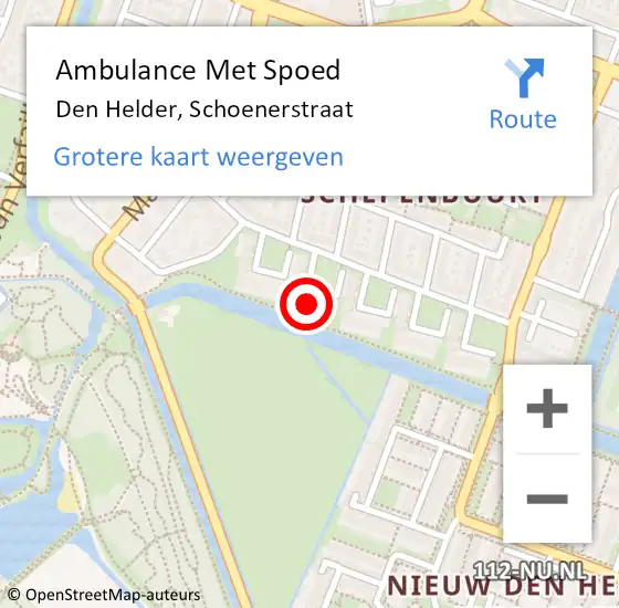 Locatie op kaart van de 112 melding: Ambulance Met Spoed Naar Den Helder, Schoenerstraat op 27 december 2023 11:22
