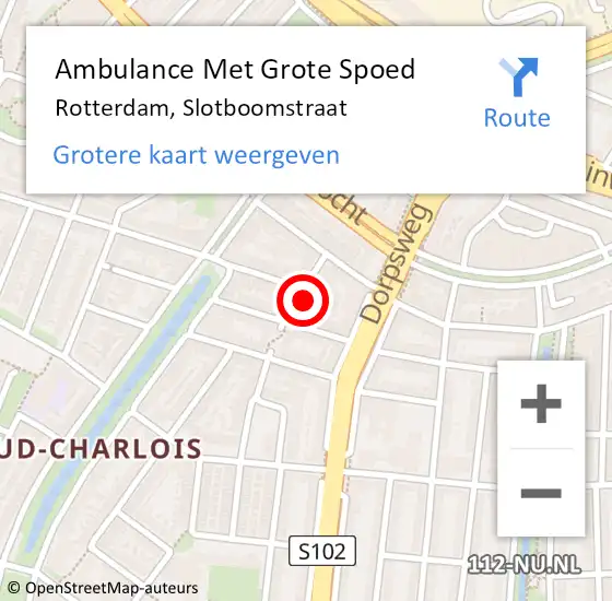 Locatie op kaart van de 112 melding: Ambulance Met Grote Spoed Naar Rotterdam, Slotboomstraat op 27 december 2023 11:46