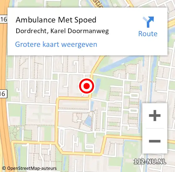Locatie op kaart van de 112 melding: Ambulance Met Spoed Naar Dordrecht, Karel Doormanweg op 27 december 2023 12:44