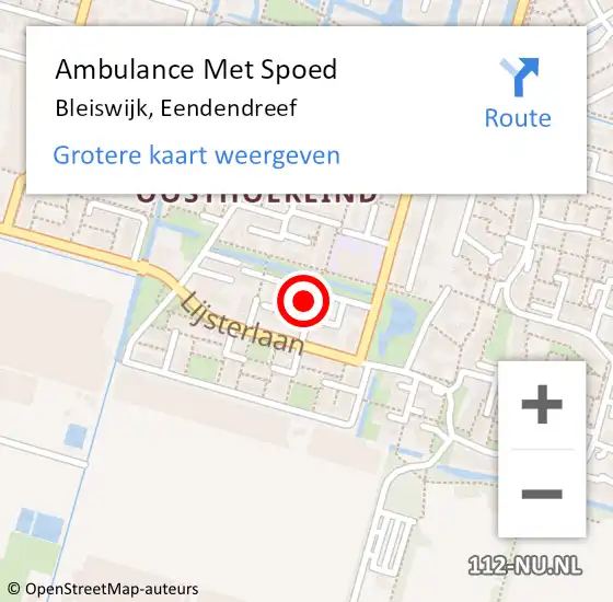 Locatie op kaart van de 112 melding: Ambulance Met Spoed Naar Bleiswijk, Eendendreef op 27 december 2023 13:46