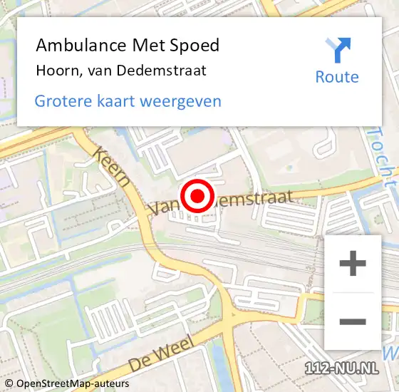 Locatie op kaart van de 112 melding: Ambulance Met Spoed Naar Hoorn, van Dedemstraat op 27 december 2023 13:59