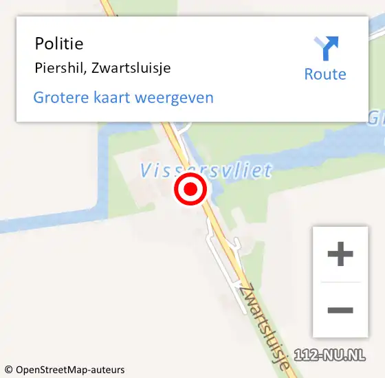 Locatie op kaart van de 112 melding: Politie Piershil, Zwartsluisje op 27 december 2023 15:03