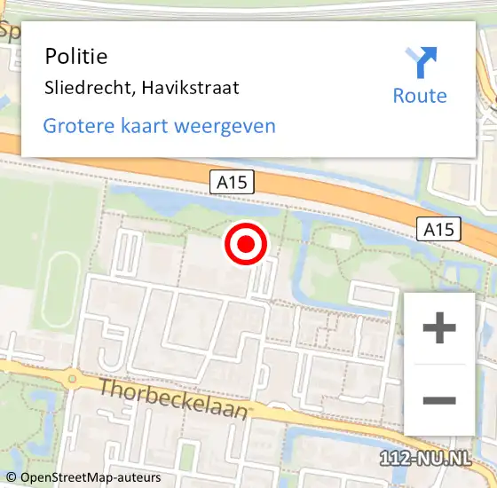 Locatie op kaart van de 112 melding: Politie Sliedrecht, Havikstraat op 27 december 2023 15:09