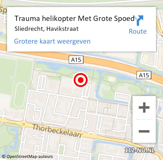 Locatie op kaart van de 112 melding: Trauma helikopter Met Grote Spoed Naar Sliedrecht, Havikstraat op 27 december 2023 15:10