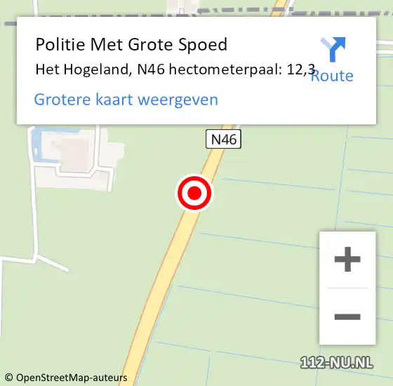 Locatie op kaart van de 112 melding: Politie Met Grote Spoed Naar Het Hogeland, N46 hectometerpaal: 12,3 op 27 december 2023 16:09