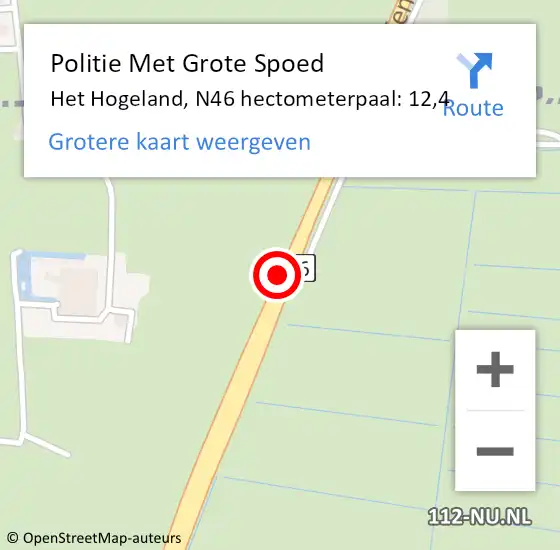 Locatie op kaart van de 112 melding: Politie Met Grote Spoed Naar Het Hogeland, N46 hectometerpaal: 12,4 op 27 december 2023 16:09