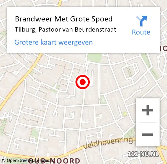 Locatie op kaart van de 112 melding: Brandweer Met Grote Spoed Naar Tilburg, Pastoor van Beurdenstraat op 27 december 2023 18:05