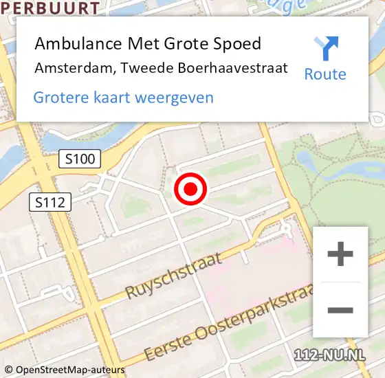 Locatie op kaart van de 112 melding: Ambulance Met Grote Spoed Naar Amsterdam, Tweede Boerhaavestraat op 27 december 2023 19:07