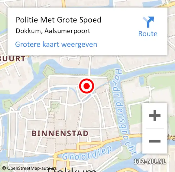 Locatie op kaart van de 112 melding: Politie Met Grote Spoed Naar Dokkum, Aalsumerpoort op 27 december 2023 19:10