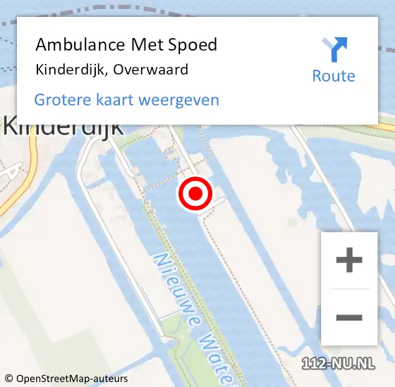Locatie op kaart van de 112 melding: Ambulance Met Spoed Naar Kinderdijk, Overwaard op 27 december 2023 19:12