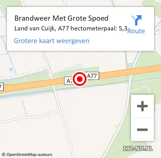 Locatie op kaart van de 112 melding: Brandweer Met Grote Spoed Naar Land van Cuijk, A77 hectometerpaal: 5,3 op 27 december 2023 19:32