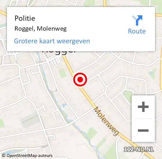 Locatie op kaart van de 112 melding: Politie Roggel, Molenweg op 27 december 2023 19:48