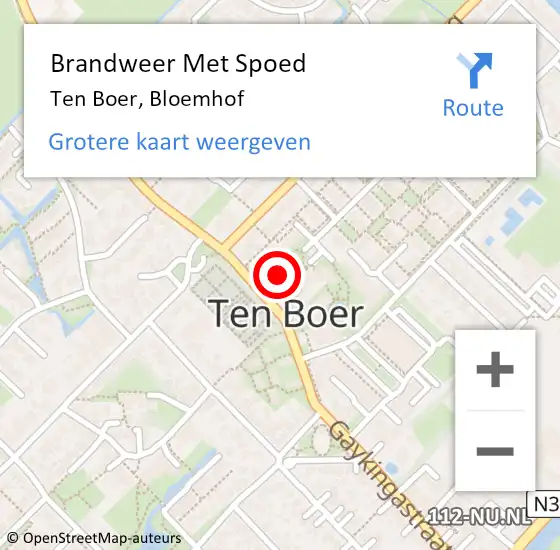 Locatie op kaart van de 112 melding: Brandweer Met Spoed Naar Ten Boer, Bloemhof op 27 december 2023 20:26